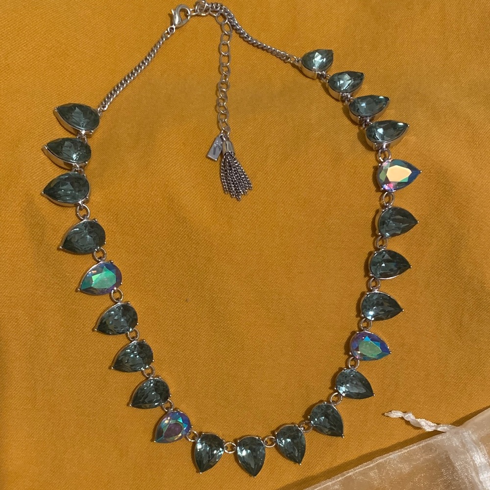 Chic Silver and Blue Crystal Necklace